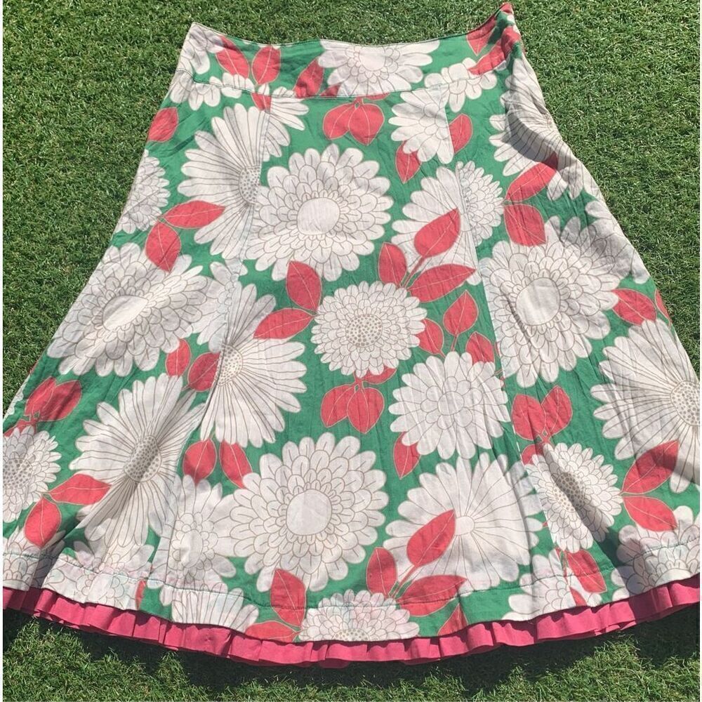 BODEN PINK GREEN FLORAL RUFFLE A LINE garden SKIRT sz 4